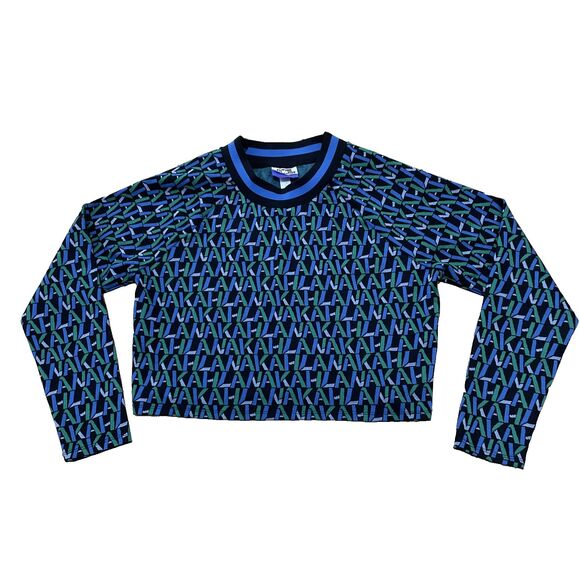 Future Collective Kahlana Barfield Brown Crop Sweater Women L Blue Black Green - Picture 1 of 16